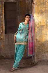 Stitched Printed Raw Silk Suit
