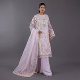 Stitched Organza Embroidered Shirt + Plazo + Dupatta