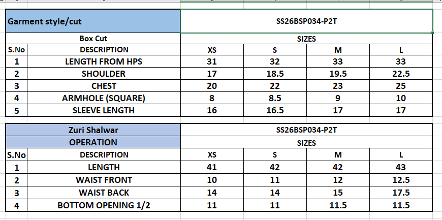 Size Chart